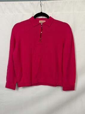 Vintage Peterfreund Women's Hot Pink Angora Wool Collared Sweater Pullover